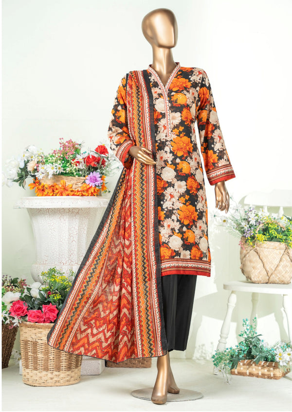 3 Piece – Printed Bana Dora Lawn Suit.
