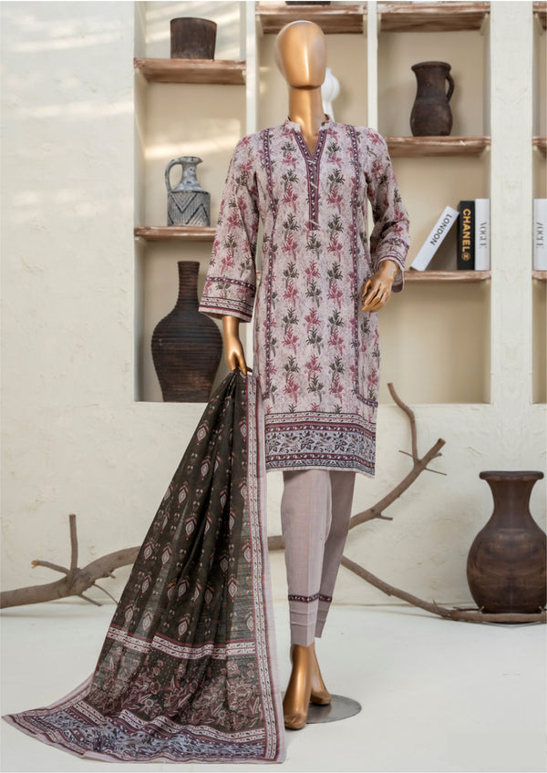 3 Piece - Printed Khaddar Suit.