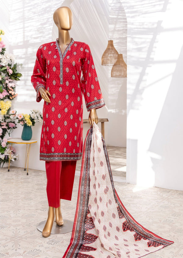 3 Piece – Printed Bana Dora Lawn Suit.