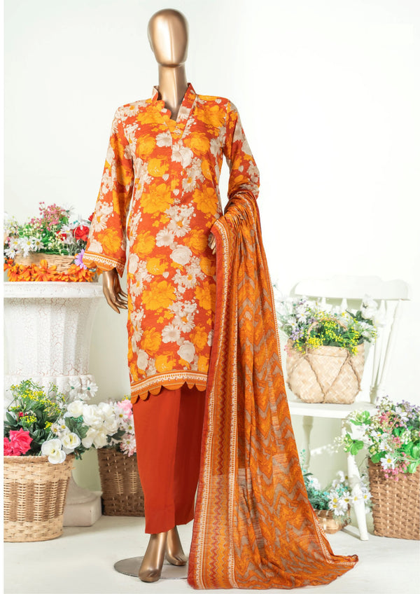 3 Piece – Printed Bana Dora Lawn Suit.