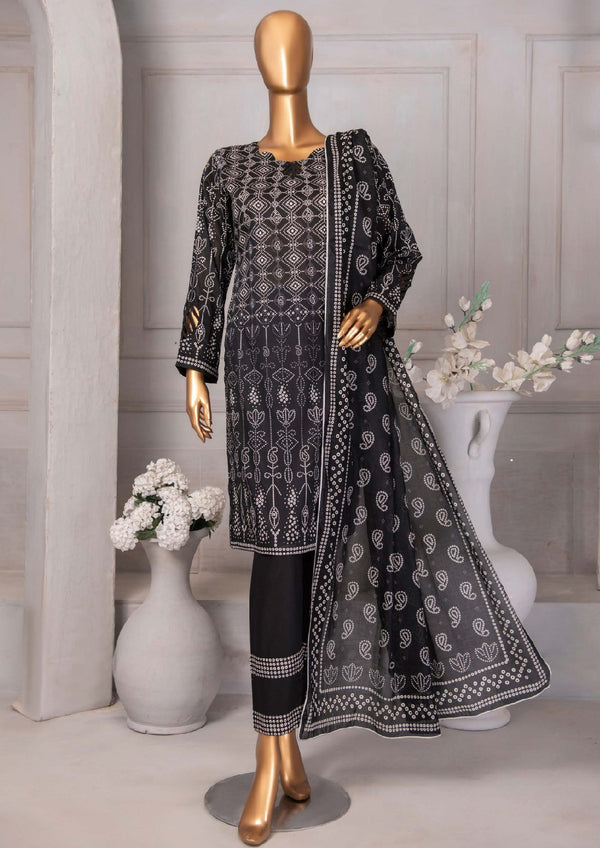 3 Piece - Printed Black and White Lawn.
